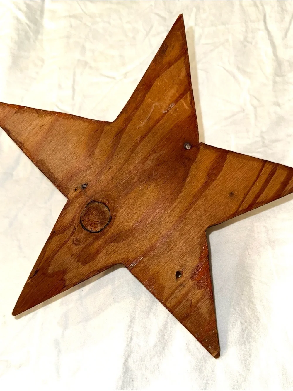 Vintage Small Folk Art Wooden Star Wall Shelf - Brown